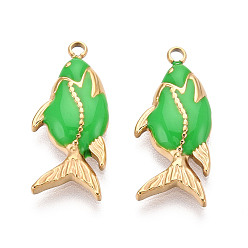 Зеленый лайм 304 нержавеющей стальной эмали подвески, рыба, ионное покрытие (ip), реальный 18 k позолоченный, зеленый лайм, 21x9x2 мм, отверстие : 1.5 мм