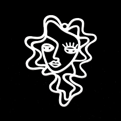 Нержавеющая Сталь Цвет Устойчивые к потускнению 201 подвески из нержавеющей стали, лазерная резка, женщина абстрактное лицо, цвет нержавеющей стали, 49x36.5x1 мм, отверстие : 2 мм