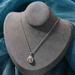 Tennis Ожерелья из цинкового сплава со стразами и хрусталем, подвеска в виде спортивного мяча, кабельная цепь, с эмалью, платина, большой теннис, 16.38 дюйм (41.6 см)