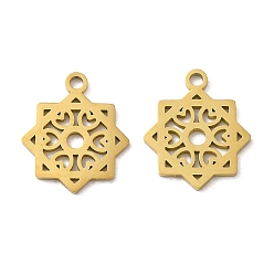 Золотой Ионное покрытие (ip) 304 брелоки из нержавеющей стали, лазерная резка, цветок с сердечком, золотые, 15x13x1 мм, отверстие : 1.6 мм