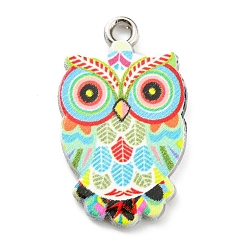 Небесно-голубой Печатные подвески сплава, платина, очарование совы, голубой, 23x13.5x2 мм, отверстие : 1.7 мм