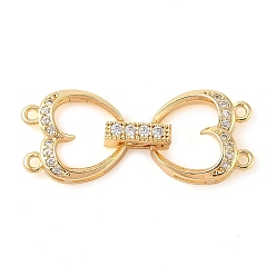 Золотой Реечное покрытие латунь микро паве прозрачный кубический цирконий складные застежки, долговечный, без свинца и без кадмия, сердце, золотые, 29x12x4 мм, отверстие : 1.2 мм