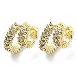 Golden Brass Micro Pave Cubic Zirconia Cuff Earrings, Golden, 17x10.5x18.5mm