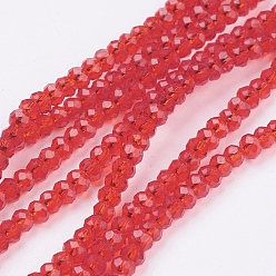 Red Transparent Glass Beads Strands, Faceted, Rondelle, Red, 3x2mm, Hole: 0.5mm, about 160~165pcs/strand, 15.35 inch~15.75 inch(39~40cm)