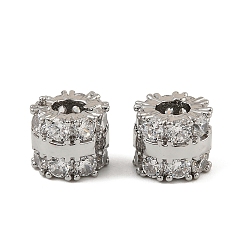 Платина Латунные микро проложить кубического циркония бусы, колонка, платина, 8x7 мм, отверстие : 3.7 мм