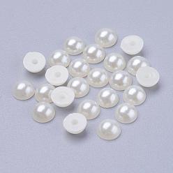 Creamy White Half Round Domed Imitated Pearl Acrylic Cabochons, Creamy White, 18x9mm