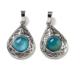 Полосатый Агат Подвески с натуральным полосчатым агатом и дейдом, покрытие стойки латунные полые слезы подвески, без кадмия и без свинца, платина, 29.5x19.5x7.5 мм, отверстие : 7.5x5 мм