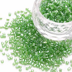 Medium Sea Green Glass Bugle Beads, Transparent Colours Luster, Medium Sea Green, 2.5~3x2mm, Hole: 0.9mm, about 15000pcs/pound