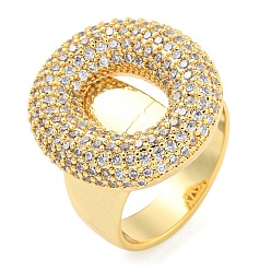 Letter O Латунное микро-паве прозрачное кольцо-манжета с буквами кубического циркония для женщин, реальный 18 k позолоченный, Письмо O, 23x21 мм, внутренний диаметр: 21 мм