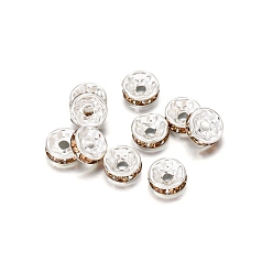 Smoked Topaz Rondelle Brass Rhinestone Spacer Beads, Smoked Topaz, 4mm, Hole: 1mm