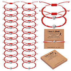 Красный 24 шт. браслеты из круглых бусин из сплава, плетеные из бусин, Регулируемые браслеты из вощеного шнура для женщин и мужчин, 24 шт. Бумажные карточки для демонстрации браслетов на тему софтбола, красные, внутренний диаметр: 2~3-3/8 дюйм (5~8.6 см)