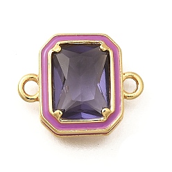 Фиолетовый Латунные подвески-соединители из стекла в форме прямоугольника, реальный 18 k позолоченный, без кадмия и без свинца, долговечный, стойки покрытие, фиолетовые, 11x14x4 мм, отверстие : 1.5 мм