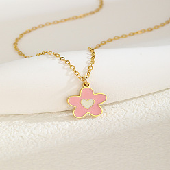 Salmón Claro 201 Collares de cadena con colgante de flor de acero inoxidable esmaltado para mujer, dorado, salmón claro, 15.75 pulgada (40 cm)