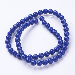 Синий Натуральные хокутолитовые бисерные пряди, граненый (128 граней), круглые, окрашенные, синие, 6 мм, отверстие : 1 мм, около 69 шт / нитка, 15.2 дюйм (39.5 см)