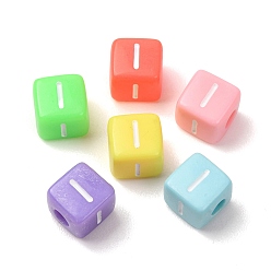 Couleur Mélangete Perles européennes opaques acrylique, Perles avec un grand trou   , cube avec la lettre i, couleur mixte, 10x9x9~9.5mm, Trou: 4mm, environ580 pcs / 500 g