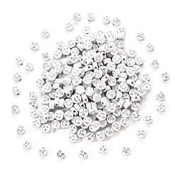 Silver Plated Opaque White Acrylic Beads, Metal Enlaced, Flat Round with Expression, Silver Plated, 7x4mm, Hole: 1.6mm, 200pcs/set
