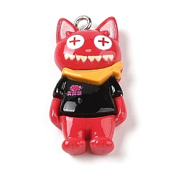 Черный Подвески в виде кошек из непрозрачной смолы, Подвески в виде мультяшного пиратского котенка с железными петлями с платиновым покрытием, чёрные, 32x15.5x6 мм, отверстие : 2 мм