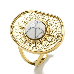 Настоящее золото 18K Ионное покрытие (ip) 304 открытые манжеты из нержавеющей стали, овальные кольца на палец из синтетической бирюзы для женщин и мужчин, реальный 18 k позолоченный, регулируемый