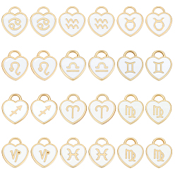 Белый 96 шт 12 стили легкие позолоченные подвески из сплава с эмалью, созвездий, сердце, белые, 14x12x1.5~1.8 мм, отверстие : 3~4x3.5 мм, 12 шт / стиль