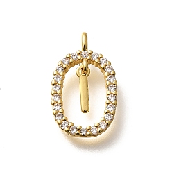 Letter I Латунные микро проложить кубического циркония подвески, без кадмия, без никеля и без свинца, реальный 18 k позолоченный, овал с подвесками в виде букв, Буква "i", 18.5x11x3.5 мм, отверстие : 2x1.5 мм