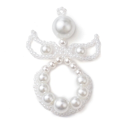 Белый Стеклянные бусы большие подвески, с жемчугом, ангел, белые, 56x40x12 мм, отверстие : 1.2 мм