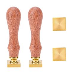 Золотой DIY альбом, квадратная латунная пустая головка штампа с ручкой из натурального дерева, золотые, 20.5x20.5x14.5 мм, длина диагонали: 28.5 мм, отверстие : 6.5 мм, 2 шт / комплект