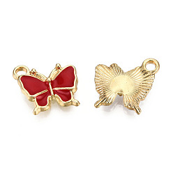 Red Light Gold Plated Alloy Charms, with Enamel, Butterfly, Red, 13x13.5x2.5mm, Hole: 1.8mm