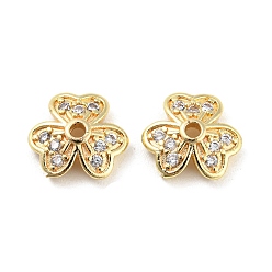 Золотой Латунь микро проложить кубический цирконий шарик, 3-лепесток, долговечный, без свинца и без кадмия, золотые, 7.5x8x2.5 мм, отверстие : 1 мм