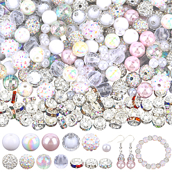 Weiß DIY-Schmuck machen Kits, einschließlich Acryl, Harz, Messing, Kunststoff und Polymerclay-Strassperlen, weiß, 6~12x3.8~10 mm, Bohrung: 1~2.5 mm