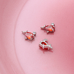 Fish Подвески латунные горный хрусталь, платина, рыбы прелести, 10x11 мм