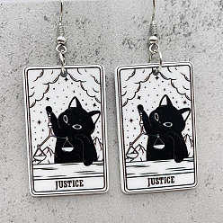 Черный Акриловые серьги-подвески с мультяшной тематикой, прямоугольник с рисунком в форме кошки, платина, чёрные, 62 мм