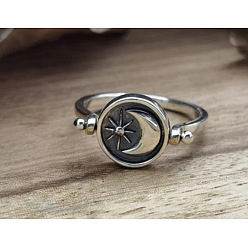 Платина Двусторонние вращающиеся кольца для пальцев из цинкового сплава, овал и солнце и луна, Спиннеры-кольца для успокоения тревоги и медитации, платина, размер США 9 (18.9 мм)