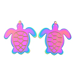 Tortoise Ионное покрытие (ip) 304 подвески с травленым металлом из нержавеющей стали, Радуга цветов, черепаха, 38.5x35.5x0.3 мм, отверстие : 1.2 мм