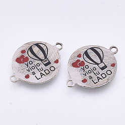Нержавеющая Сталь Цвет 304 соединители цитат из нержавеющей стали, с эмалью, плоские круглые со словом, цвет нержавеющей стали, 21.5x16x1 мм, отверстие : 1.4 мм