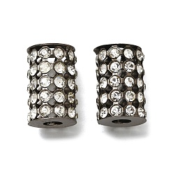 Черный Латунные бусины со стразами , без свинца и без кадмия, стойки покрытие, колонка, чёрные, 23.5x15.5 мм, отверстие : 5.5 мм