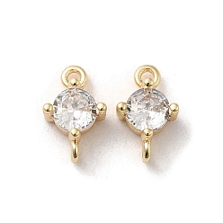 Real 18K Gold Plated Brass Connector Charms, with Clear Glass, Flat Round Links, Cadmium Free & Nickel Free & Lead Free, Real 18K Gold Plated, 9x5.5x3.5mm, Hole: 1mm