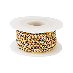 Настоящее золото 18K Ионное покрытие (ip) 304 бордюрные цепи из нержавеющей стали, витая цепь, с катушкой, несварные, реальный 18 k позолоченный, 6.5x4.5 мм, около 16.40 футов (5 м) / рулон