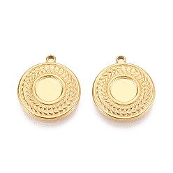 Настоящее золото 18K 304 Настройки кабошон из нержавеющей стали кулон, ионное покрытие (ip), плоско-круглые, реальный 18 k позолоченный, лоток : 6 мм, 16x14x2 мм, отверстие : 1.4 мм