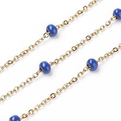 Темно-Синий Ионное покрытие (ip) 304 кабельные цепи из нержавеющей стали, с бисером, эмаль и шпуля, пайки, Плоско-овальные, темно-синий, 4.9x3.4 мм, около 32.8 футов (10 м) / рулон