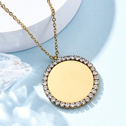 Круглые 304 Женские подвески из нержавеющей стали с микропаве из кубического циркония, ионное покрытие (ip), золотые, круглые, 17.80 дюйм (45.2 см)