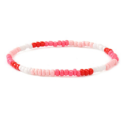 Pink Браслеты из стеклянных бусин, составные браслеты для женщин, круглые, розовые, 6.89 дюйм (17.5 см)