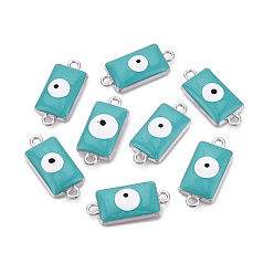 Turquoise Foncé Connecteurs de liens d'alliage, avec l'émail, rectangle avec le mauvais œil, platine, turquoise foncé, 24.5x11x4.5mm, Trou: 2mm
