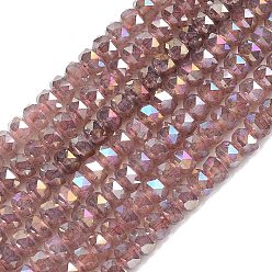 Розово-Коричневый Стеклянные бусины, имитация нефрита , рондель, с покрытием AB цвета, граненые, розово-коричневый, 6x4~4.5 мм, отверстие : 1.2 мм, около 89~92 шт / нитка, 14.53~14.76'' (36.9~37.5 см)