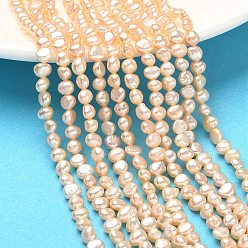 Персиковый Слойка Нити из натурального культивированного пресноводного жемчуга, двух сторон полированной, класс 6, розовые, 4~4.5 мм, отверстие : 0.5 мм, около 85 шт / нитка, 13.98 дюйм (35.5 см)