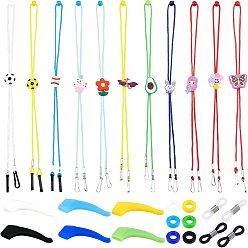 Mixed Color DIY Eyeglasses Neck Strap Making Kits for Children, Anti Slip Holder, Silicone Eyeglasses Ear Grip, Eyeglass Holders, Glasses Rubber Loop Ends, Adjustable Polyester Mask Strap Extender, Mixed Color, 20~36x9~15x3.5~4mm