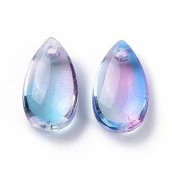 Sky Blue Transparent Glass Charms, Dyed & Heated, Teardrop, Sky Blue, 13.5x8x5.5mm, Hole: 1mm
