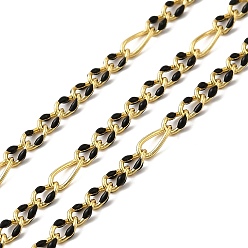 Черный Цепи из латунной эмали ручной работы с овальными звеньями, с катушкой, долговечный, пайки, без свинца и без кадмия, реальный 18 k позолоченный, чёрные, 4.5~6x2.5~3x0.5~0.6 мм