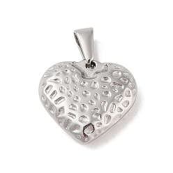 Stainless Steel Color 304 Stainless Steel Pendants, Textured, Heart Charm, Stainless Steel Color, 18.5x20x5.5mm, Hole: 6x3mm