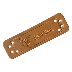 Седло Коричневый Маленькая этикетка из искусственной кожи, для самодельных сумок для одежды ручной работы, прямоугольник со словом ручной работы, седло коричневый, 50x15 мм