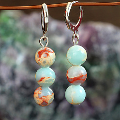 Шушан Камень Богемные круглые серьги-гвоздики с натуральным камнем шоушань., с фурнитурой для сережек из сплава, платина, 45 мм